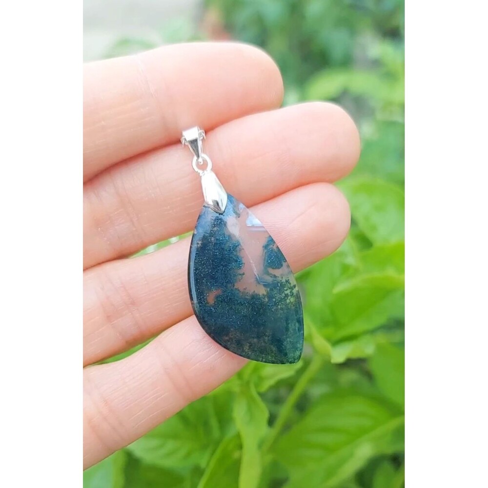 Moss Agate Necklace Gemstone Pendant